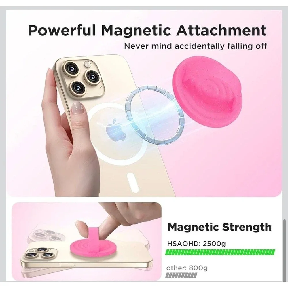 Magnetic Silicone Phone Ring Grip‎ for MagSafe, 360 Degree , Pink Glitter